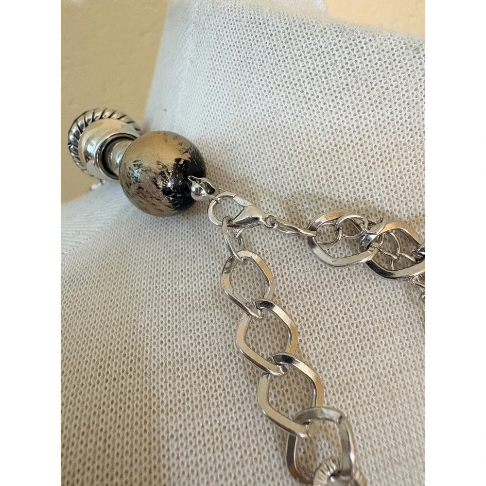 Chunky Silver Black Woven‎ Chain Charm Choker Necklace Heart Flower Y2K Grunge